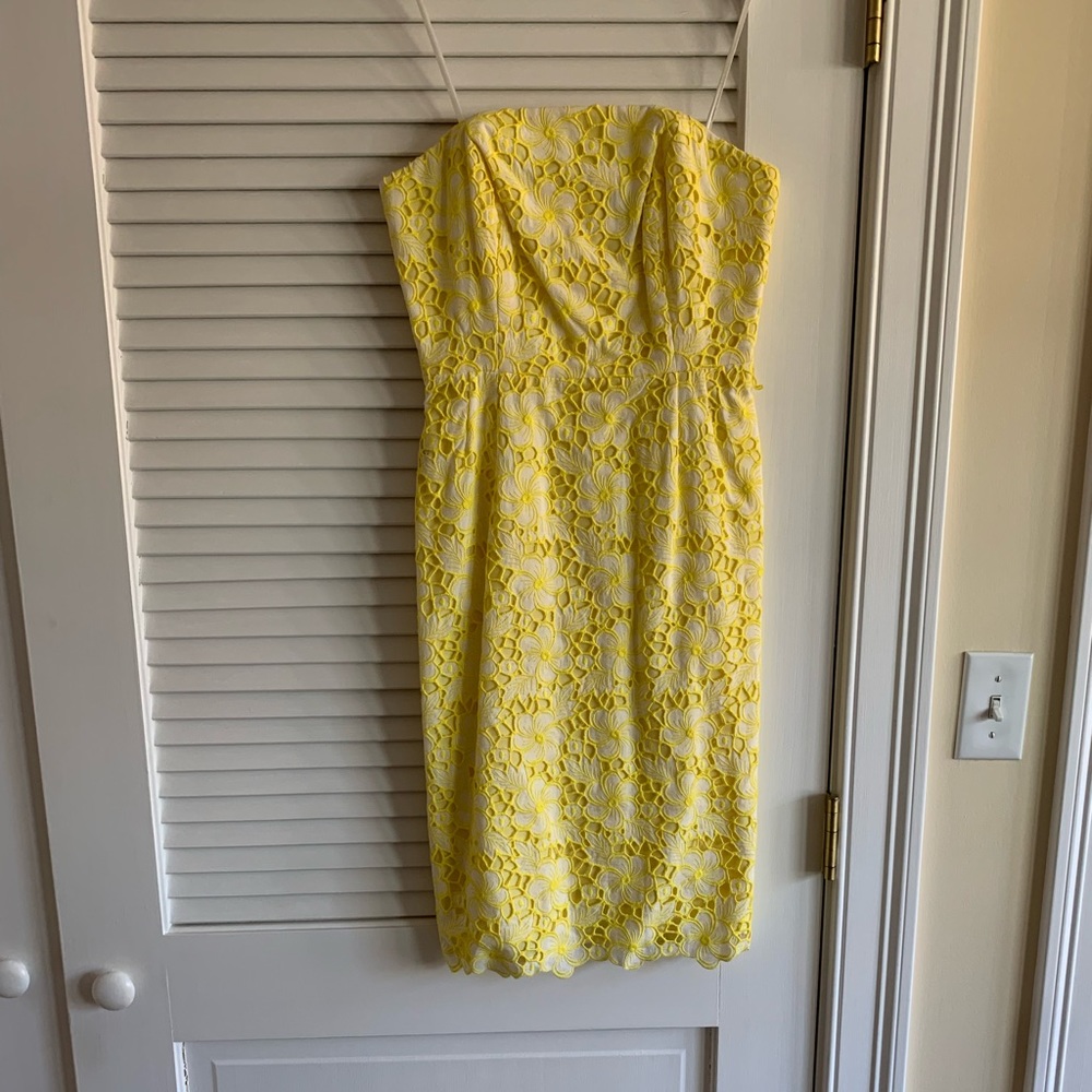 Lilly Pulitzer Strapless Yellow Lace Dress with Belt